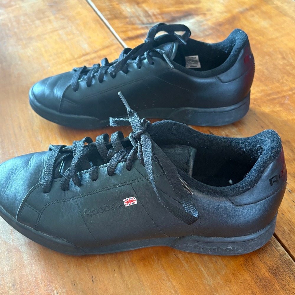 Reebok NPC II Mens 8.5 Sneakers Black Classic Leather Low Top Shoes 6836 - Picture 7 of 9